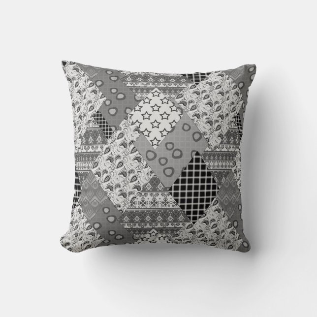 Grey Patchwork Patchwork Pattern Cushion (Front)