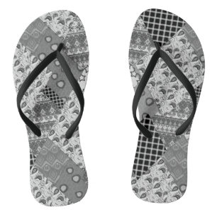 Grey Patchwork Patchwork Pattern  Flip Flops