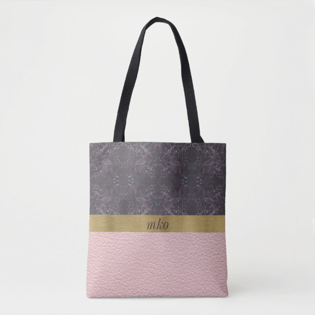 Grey Pattern and Pink Tote Bag (Front)