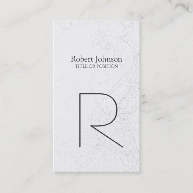 Grey Pattern Black & White Monogram Business Card (Front)