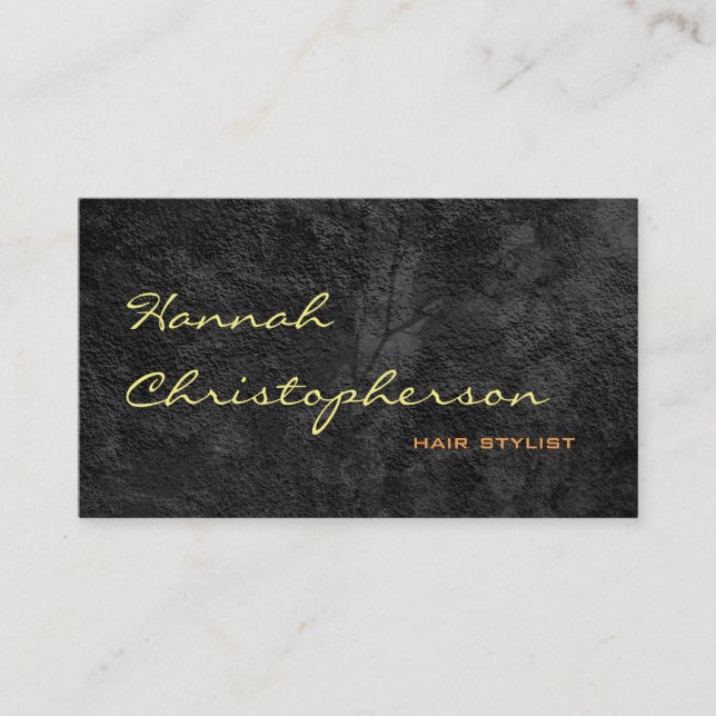 Grey Pattern Handwriting Script Hair Stylist Business Card (Front)