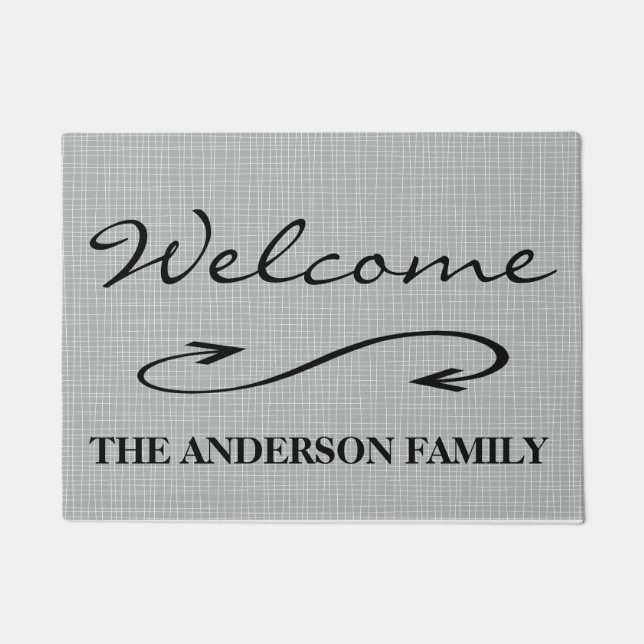 Grey Patterned Arrow Art Personalised Door Mat (Front)