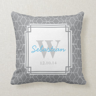 Grey Patterned Personalised Baby Boy Throw Pillow