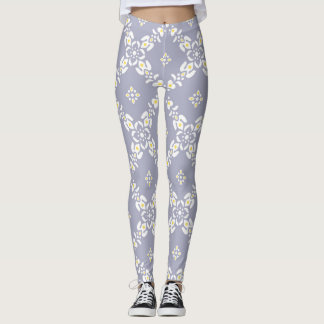 Grey patterns leaves flowers leggings