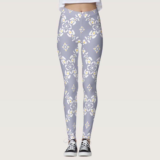 Grey patterns leaves flowers leggings (Front)