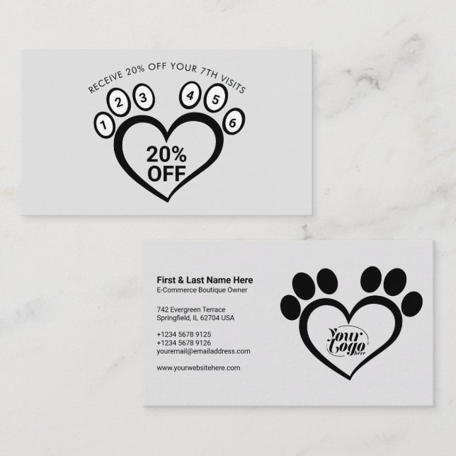 Grey Paw Pet Grooming Vet Loyalty Business Card (Front/Back)