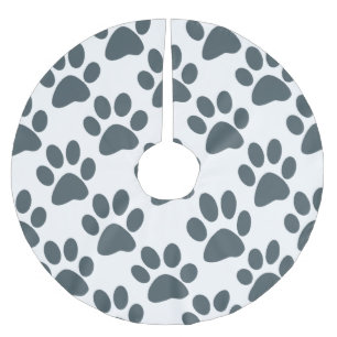 Grey Paw Print Brushed Polyester Tree Skirt