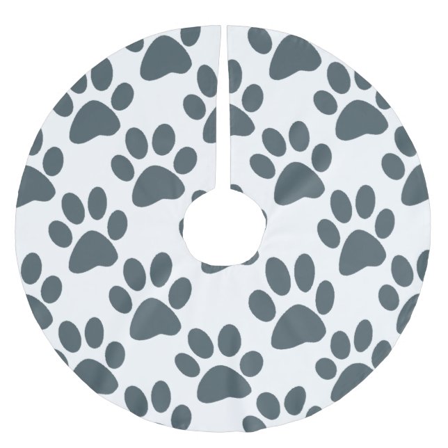 Grey Paw Print Brushed Polyester Tree Skirt (Front)