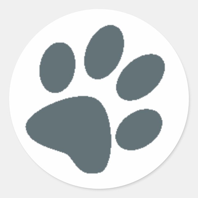 Grey Paw Print Classic Round Sticker (Front)