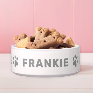 Grey Paw Print Monogram Pet Name Bowl