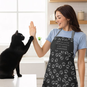 Grey Paw Print Pattern Funny Pet Lover's Apron