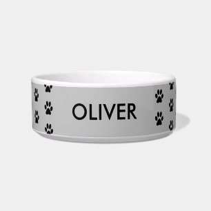 Grey Paw Print Pattern Personalised Name Pet Bowl
