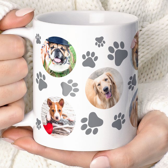 Grey Pawprint 8 Pet Dog Photo Collage Coffee Mug (Creator Uploaded)