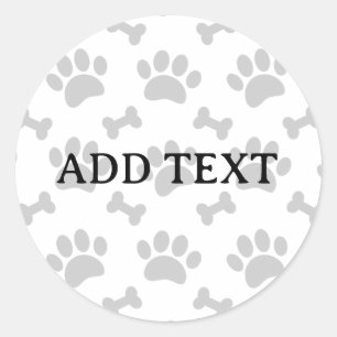 Grey Paws And Bones Pattern Classic Round Sticker