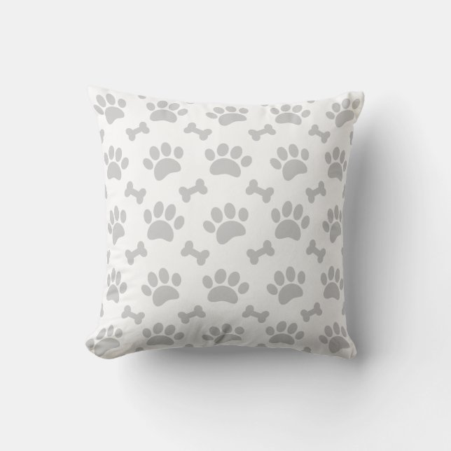 Grey Paws And Bones Pattern Cushion (Front)