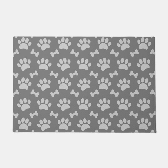 Grey Paws And Bones Pattern Doormat (Front)