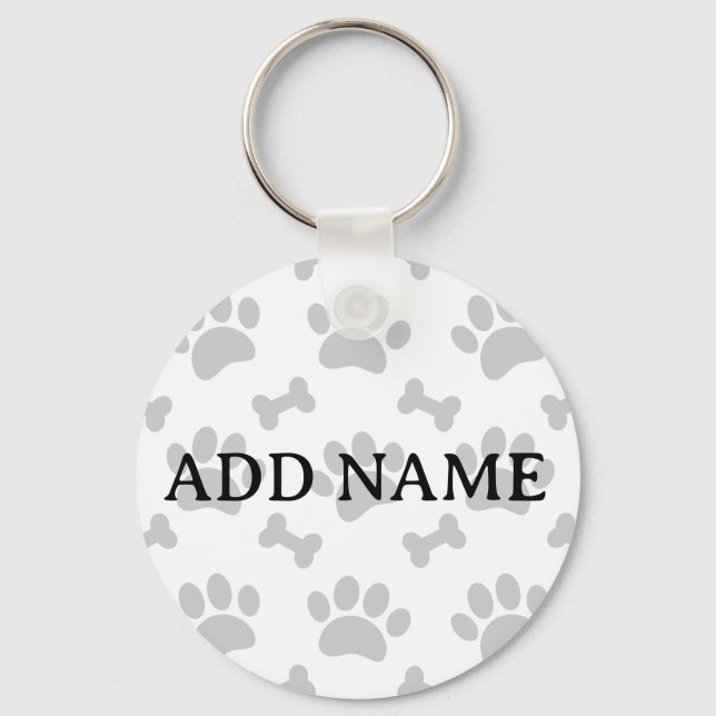 Grey Paws And Bones Pattern Key Ring (Front)