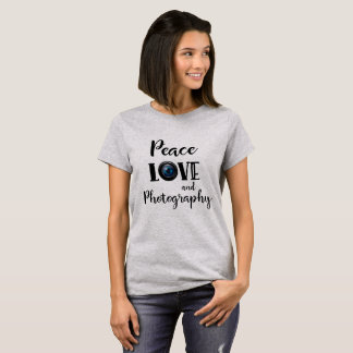 Grey Peace Love and Photography Camera Lens T-Shirt