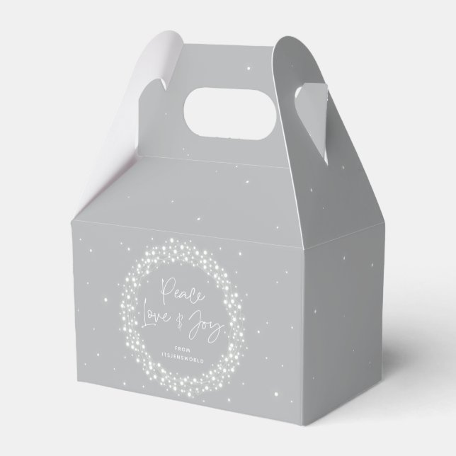 Grey Peace Love+Joy Christmas Sparkling Lights Favour Box (Front Side)