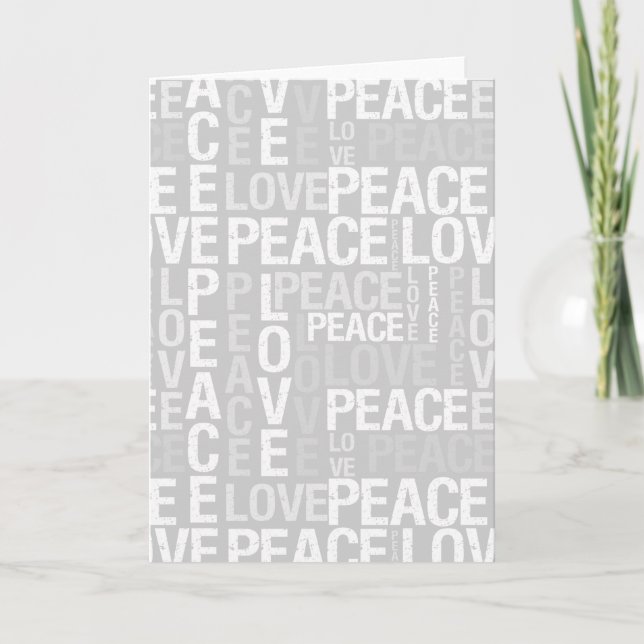 Grey Peace Love Typography Holiday Card (Front)