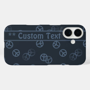 Grey Peace Sign Pattern w/ Custom Text iPhone 16 Case
