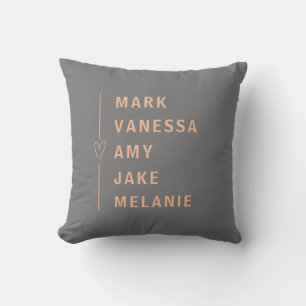 Grey Peach Modern Names Minimalist Heart Cushion