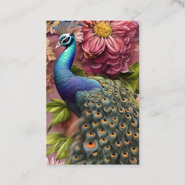 Grey Peacock Art Watercolor Business Card (Front)