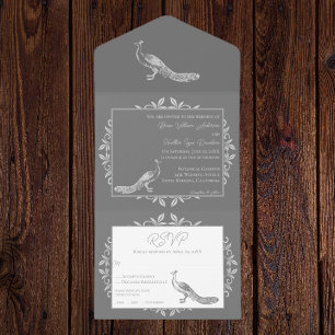 Grey Peacock Flourish All In One Invitation