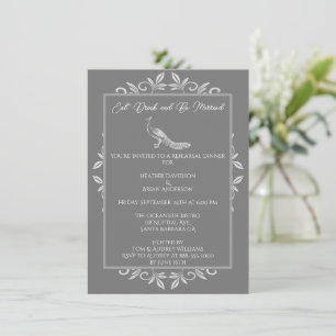 Grey Peacock Flourish Rehearsal Dinner Invitation