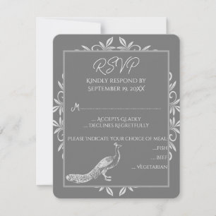 Grey Peacock Flourish Wedding RSVP Card