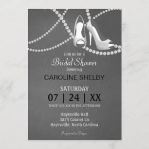 Grey Pearl and High Heel Bridal Shower Invitation