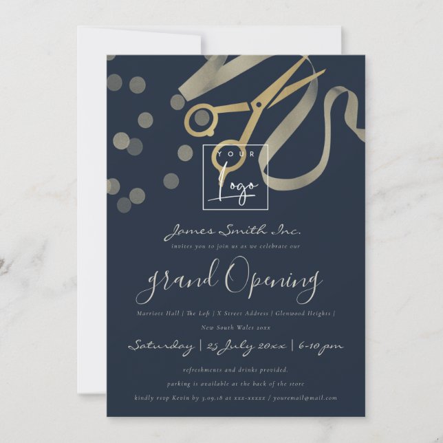 GREY PEARL SILVER RIBBON CUTTING GRAND OPENING INVITATION (Front)