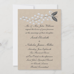 Grey Pearls Parchment Wedding Invitation