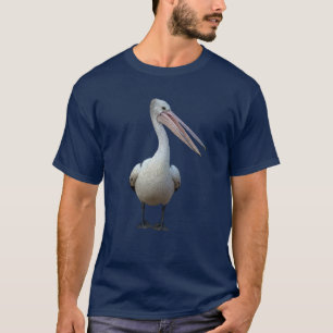 Grey Pelican standing.Isolated on a navy backgroun T-Shirt