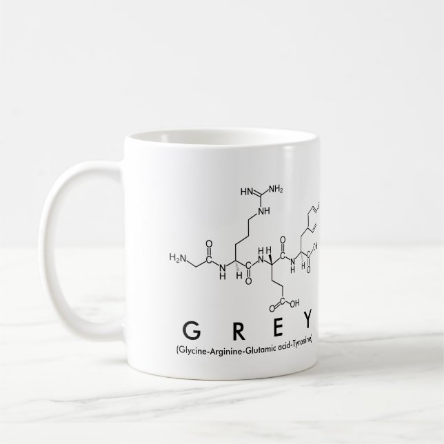 Grey peptide name mug (Left)