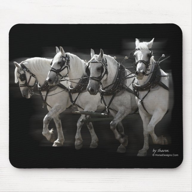 Grey Percheron Draught   Horses - Four Abreast Mouse Mat (Front)