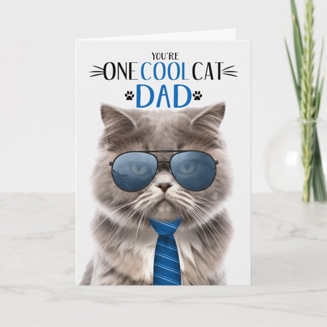 Grey Persian Cat Father's Day One Cool Cat Holiday Card (Front)