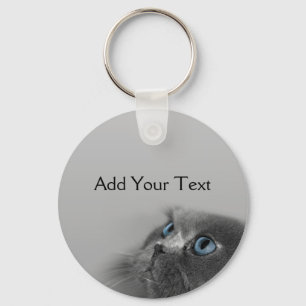 Grey Persian Cat with Blue Eyes on Grey Key Ring