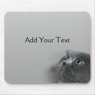 Grey Persian Cat with Blue Eyes on Grey Mouse Mat