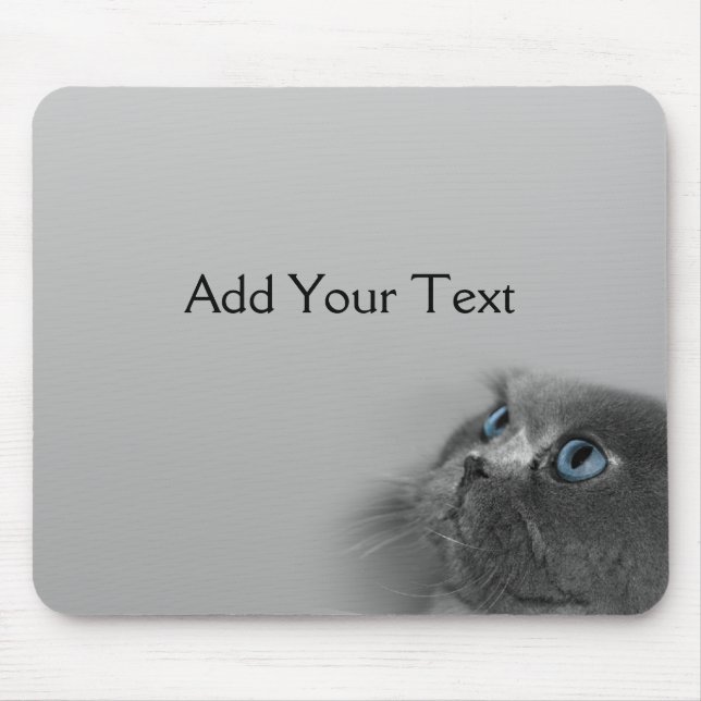 Grey Persian Cat with Blue Eyes on Grey Mouse Mat (Front)