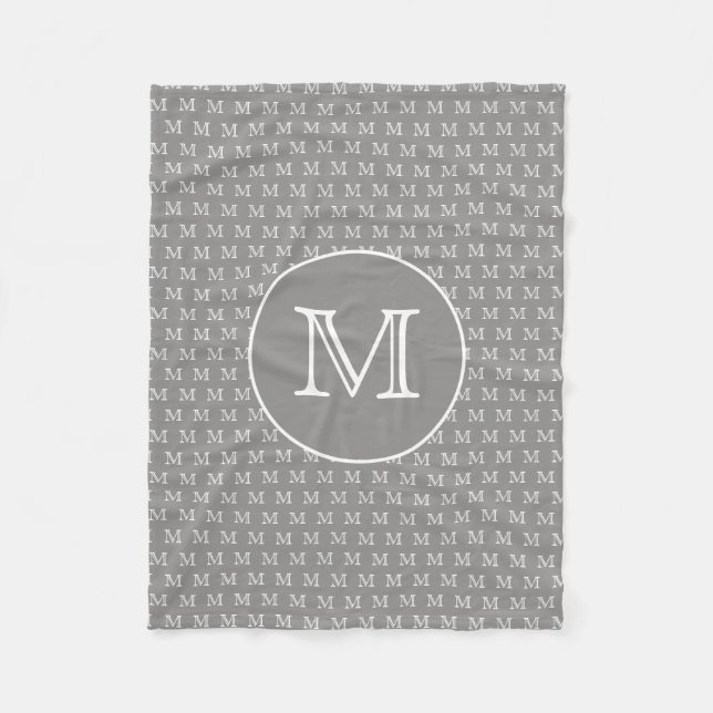 Grey Personal Monogram Pattern Fleece Blanket (Front)