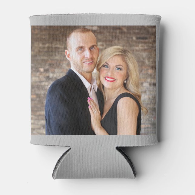 Grey Personalised 2 Photo Template Double Sided Can Cooler (Front)