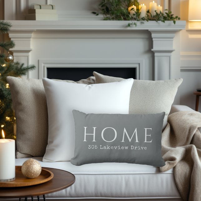 Grey Personalised Home Typography with Address Lumbar Cushion (Creator Uploaded)