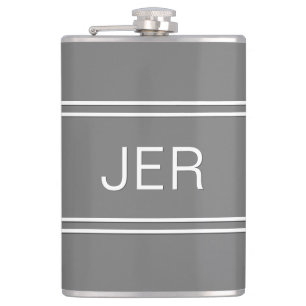 Grey Personalised Monogrammed Initials Drink Hip Flask