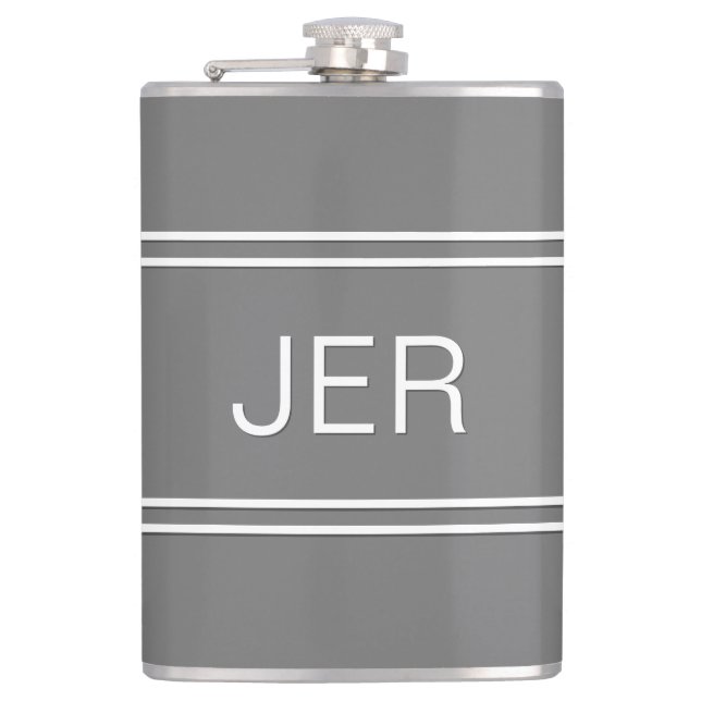 Grey Personalised Monogrammed  Initials Drink Hip Flask (Front)