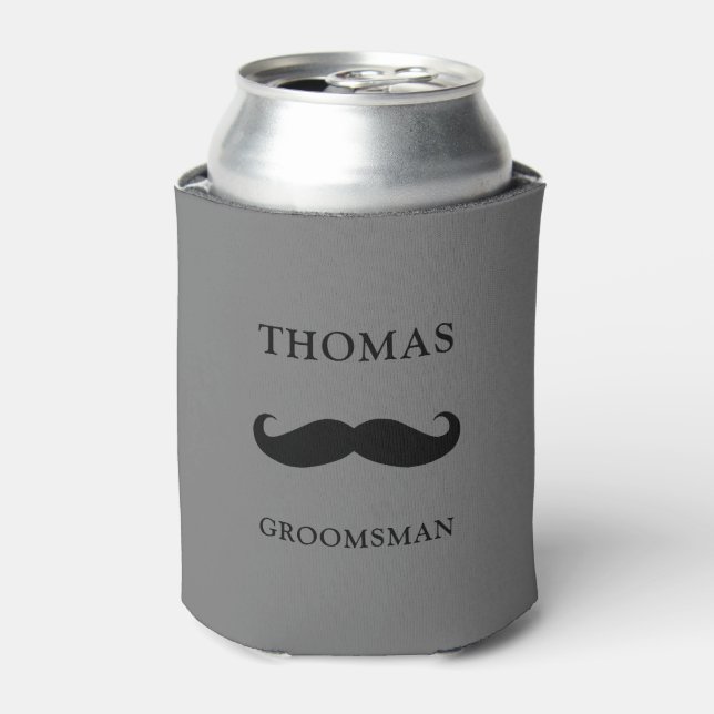 grey personalised name moustache Groomsman Can Cooler (Can Front)