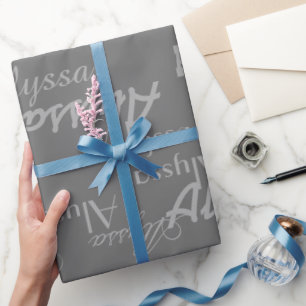 Grey Personalised Name Wrapping Paper