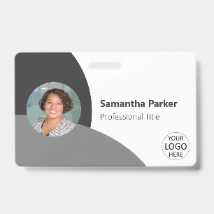 Grey Personalised Photo, Logo, Barcode Employee ID Badge