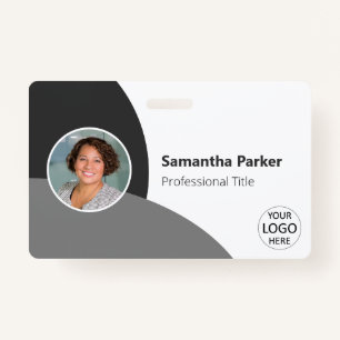 Grey Personalised Photo, Logo, Barcode Employee ID Badge