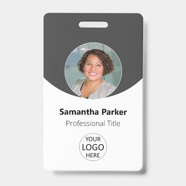 Grey Personalised Photo, Logo, Barcode Employee ID Badge (Front)